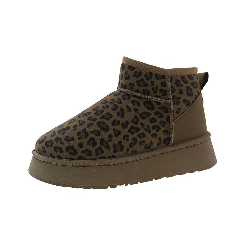 Snow Boots Women's Winter New Fashion Leopard Print Thick-soled Warm Bread Shoes Velvet Short Cotton Boots Women