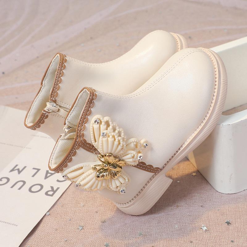 Fashion Little Girl Leather Boots Children Shoes Boots for Kids Girls Booties Butterfly Baby Toddler Princess Shoes