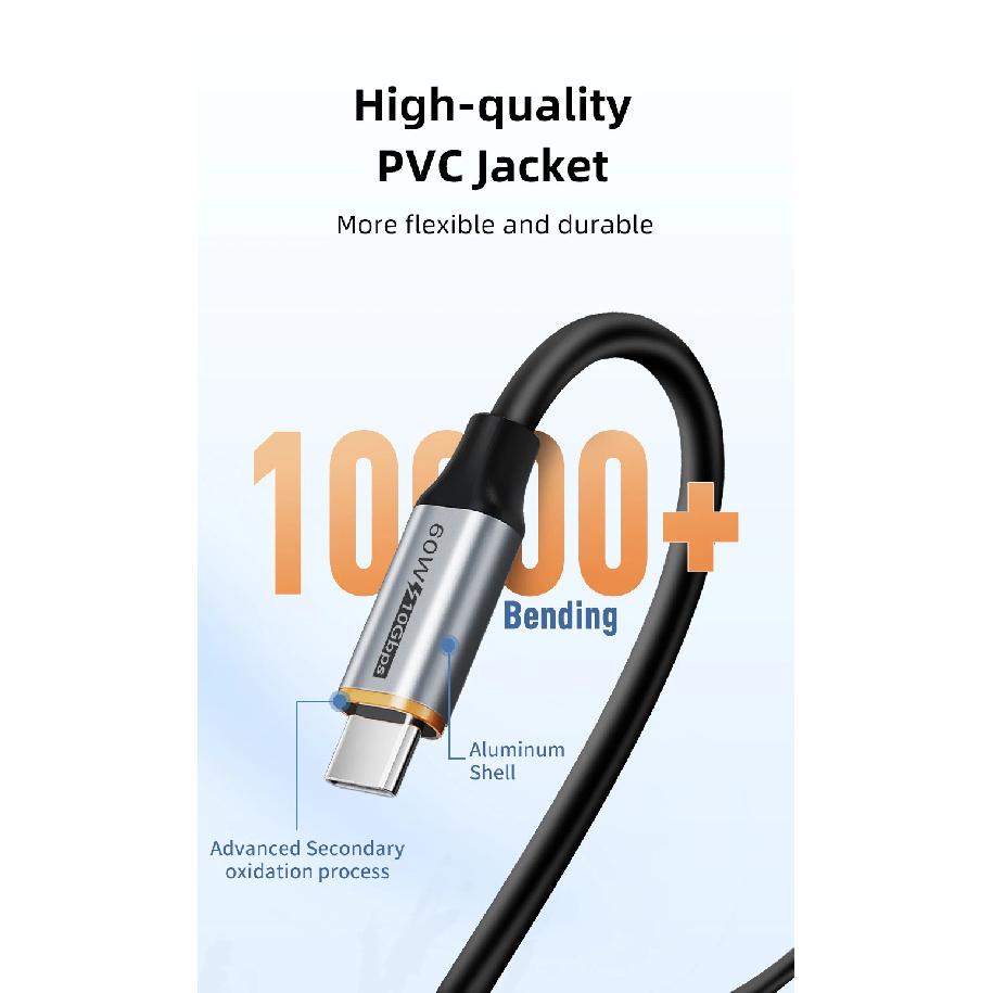 CABLETIME USB A to USB C Cable 10Gbps 3A USB 3.2 Cable 60W QC 3.0 Data Transfer for SSD Enclosure Phone Charging Data Sync