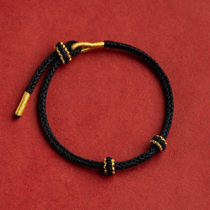 Benmingnian Woven DIY Gold Red Black Couple Bracelet (Semi-Finished)
