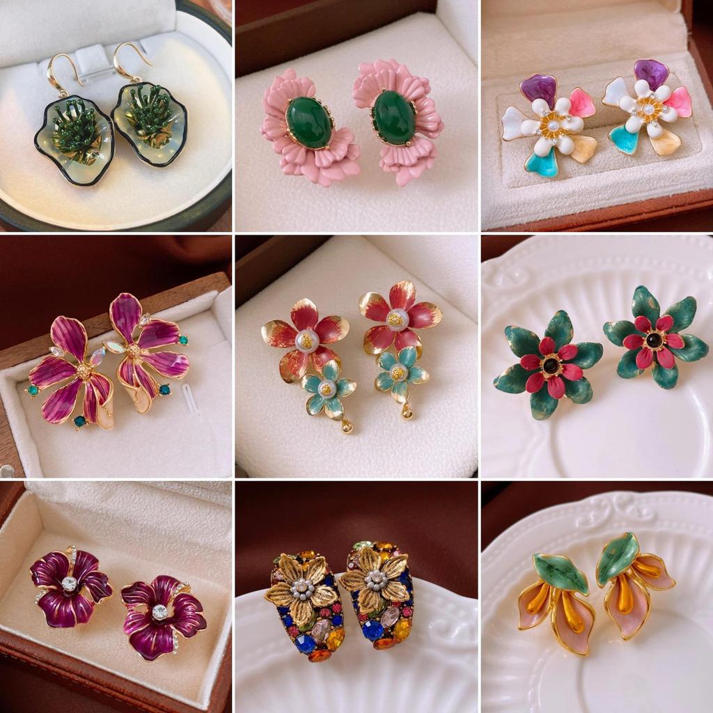 Vintage Drip Oil Floral Earrings: Retro High-End Studs for Women