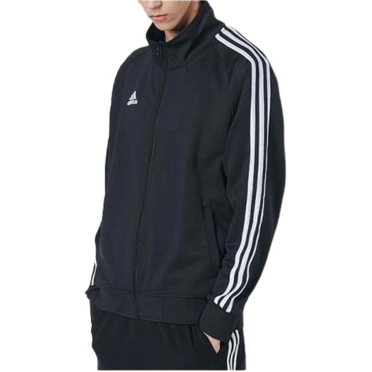Adidas Sweatshirts Unisex Black With White Stripes Stand Collar Moderate Other TR30JR-BW-