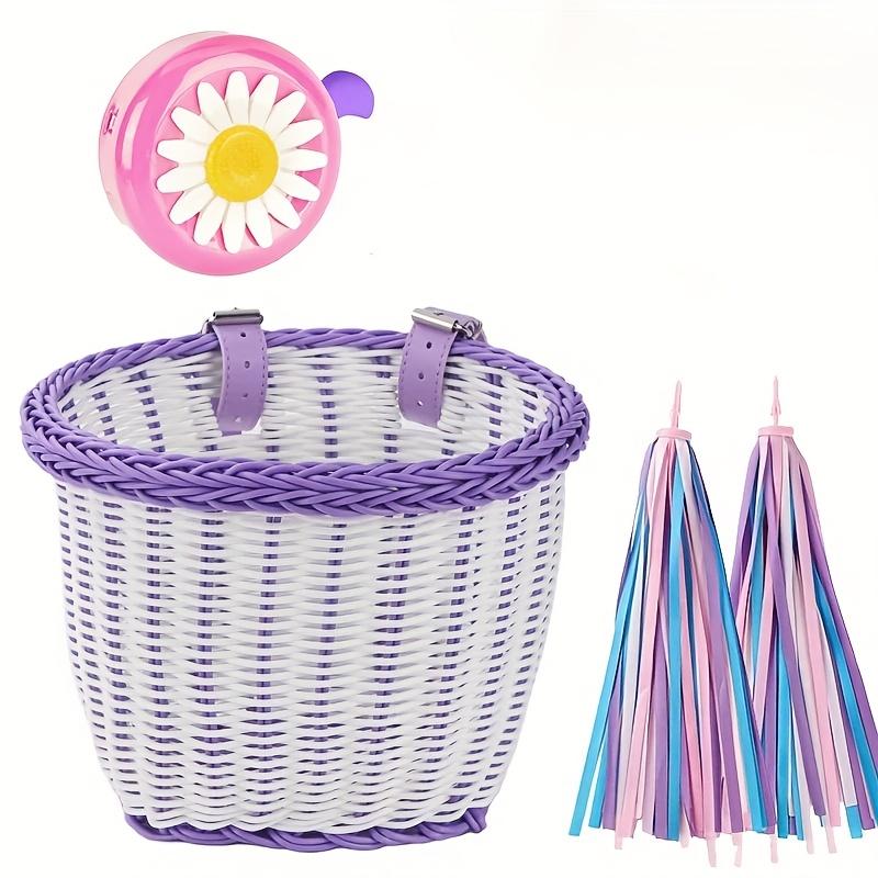 Retro Woven Plastic Bicycle Basket for Kids, Universal Front Handlebar Mount for Children's Bikes, Scooters, and Tricycles