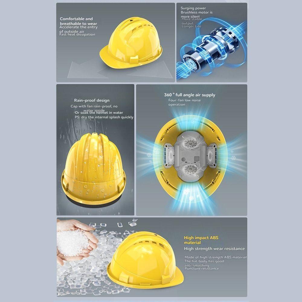4 Gears Safety Helmet with Fans 1/2/4pcs Fans Construction Work Helmet  Outdoor Working