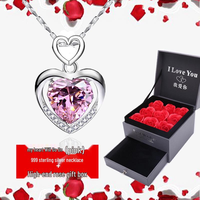 Heart-Shaped Pendant 925 Sterling Silver Necklace - Korean Style Clavicle Chain Christmas Gift