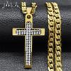 Christian Crystal Cross Pendant Necklace for Men Women Stainless Steel Gold Color Rhinestone Religion Necklaces Jewelry NZZZ493