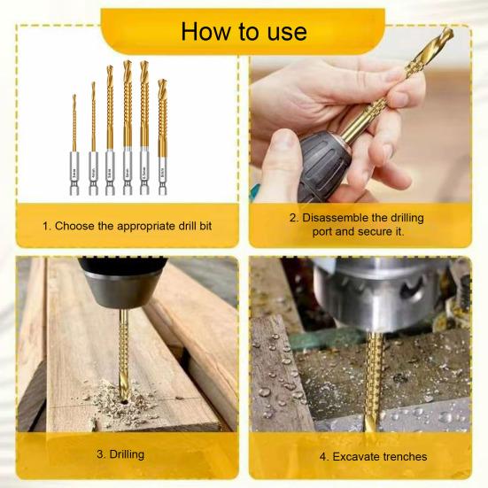 Titanium Coated HSS Twist Drill Bits, 3-10mm Serrated Side Cutting Drill Bit, Hex Shank Serrated Cutting Drill Bits, Drill Bit Woodworking Tools,
