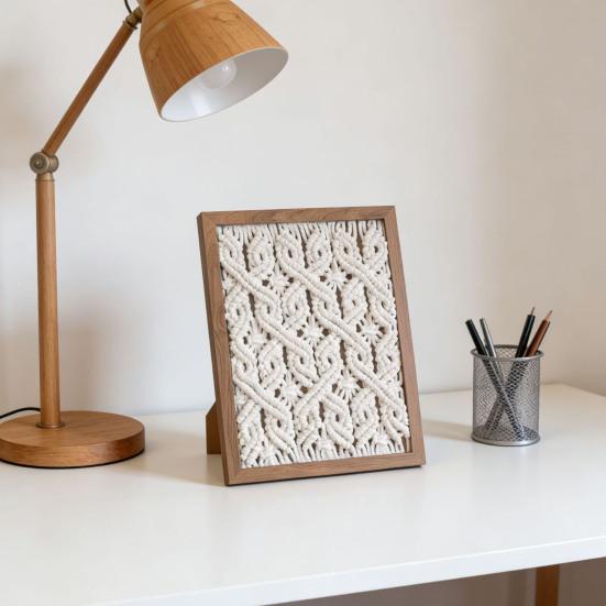 Handmade Woven Tapestry Frame Framed Boho Cotton Wall Art Wooden Rope Wall Hanging