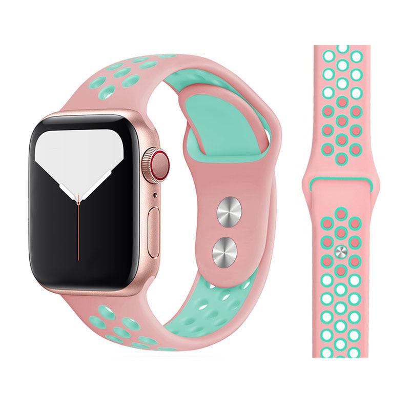 Neues atmungsaktives Silikon-Sportarmband für Apple Watch 5, 4, 3, 2, 1, 42 mm, 38 mm, Gummiarmband, Armbänder für Iwatch 5, 4, 3, 40 mm, 44 mm