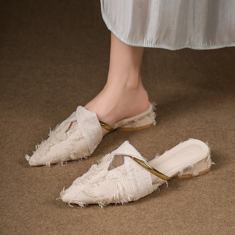 

Летние Новые Женские Тапочки Сексуальные Туфли на Каблуке с Острым Носком Туфли-Мюли Дизайнерские 2025 Женские Сандалии Массивные Туфли-Лодочки Сандалии 42 бежевый