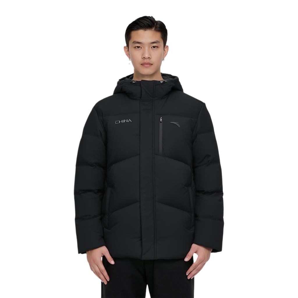 Anta Solid Color Warm Loose Fit Hooded Puffer Jacket Unisex Outerwear Black 172517901-4