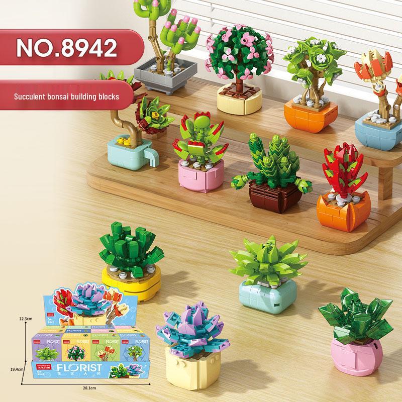 Succulent Bonsai Building Block Flowers - Compatible with Lego, Small Particle Assembly Toys for Girls