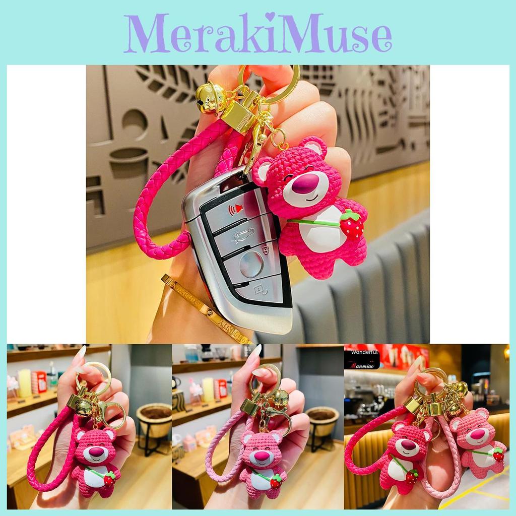 Adorable Resin Strawberry Bear Keychain Cute Cartoon Key Ring Perfect For Bags And Gifts