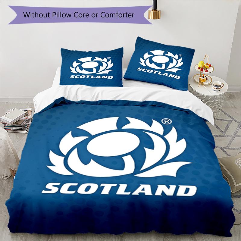 3pcs Scotland Rugby Bedding Set Duvet Cover Closure Includes 1 Duvet Cover & 2 Pillowcases, Soft and Comfortable for All Seasons.