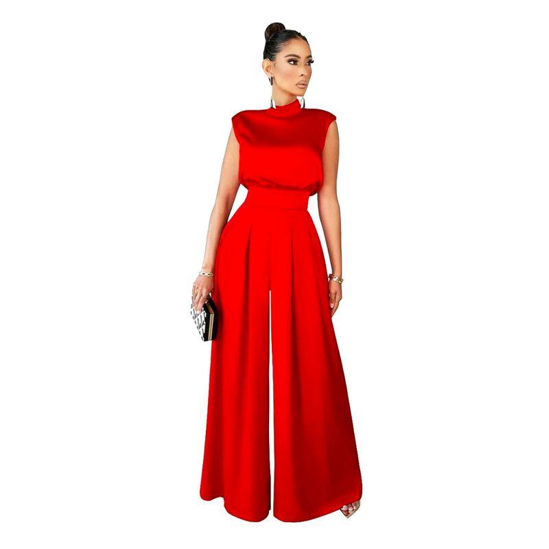 Women Sleeveless Casual Jumpsuit Fashion Female Fashionable Wide Leg Pants Fitted Waist Jumpsuit
