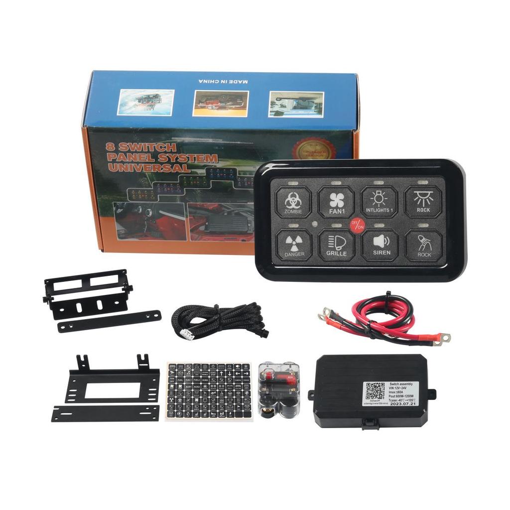 Universal 8-Button Switch Panel with Circuit Control Box for Cars, Jeeps, and Boats