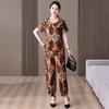 Mother's Summer Two-piece Cotton Silk Pajama Set - Short Sleeve for Women, Wear Indoors or Outside