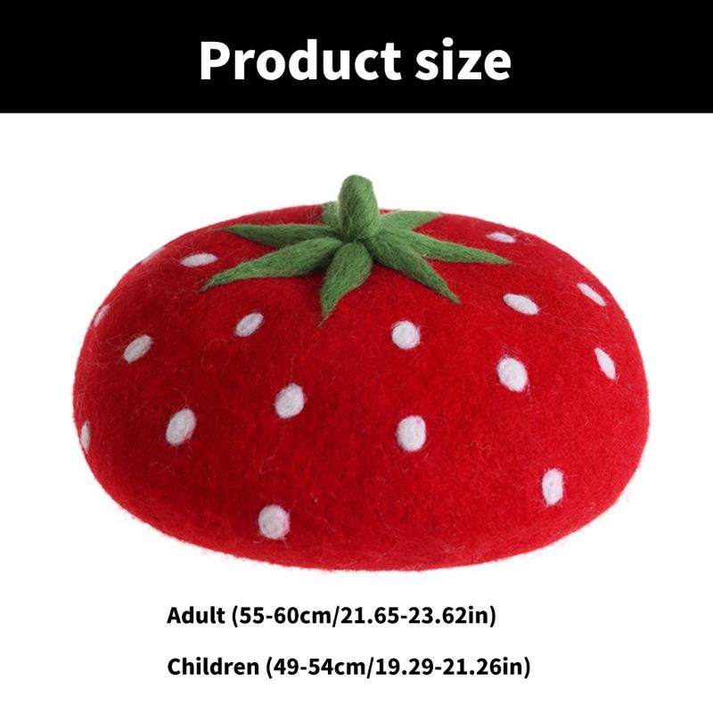Warm Wool Felted Beret Hat Strawberry Pattern Hat Unisex Soft Elegant Hat for Outdoor Fashion