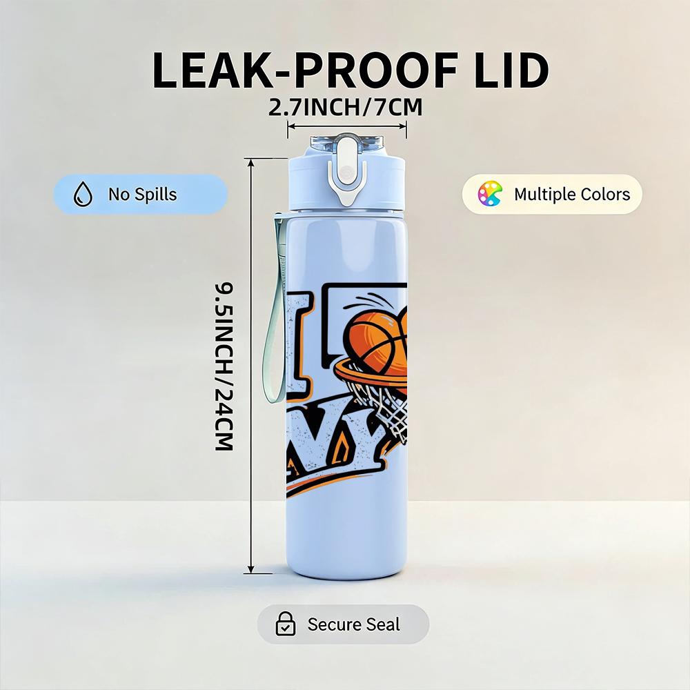 1PC I Love My Basketball Letter 750ml Color Plastic Sports Water Bottle Leakproof Flip Straw Lid Suitable for Sports Office Home Use