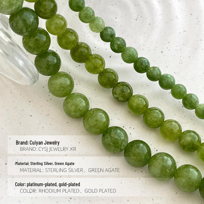 Cui Yan Sterling Silver Green Agate Beaded Necklace for Women - Brightening Spring/Summer Clavicle Chain