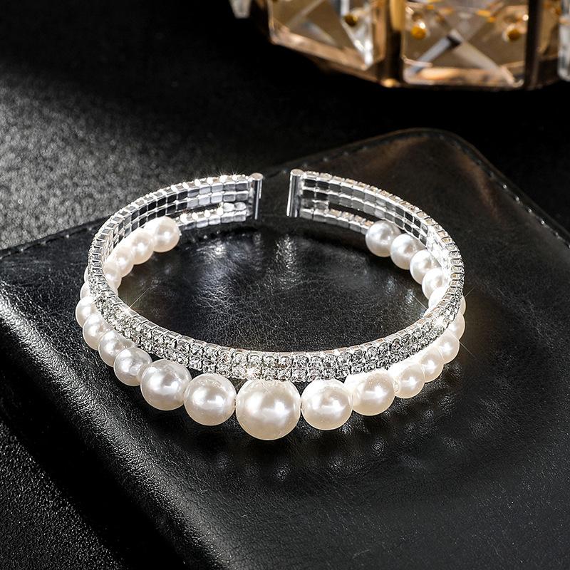 Multi-layer Diamond Pearl Bracelet Wedding Elastic Full Diamond Pearl Bracelet Women