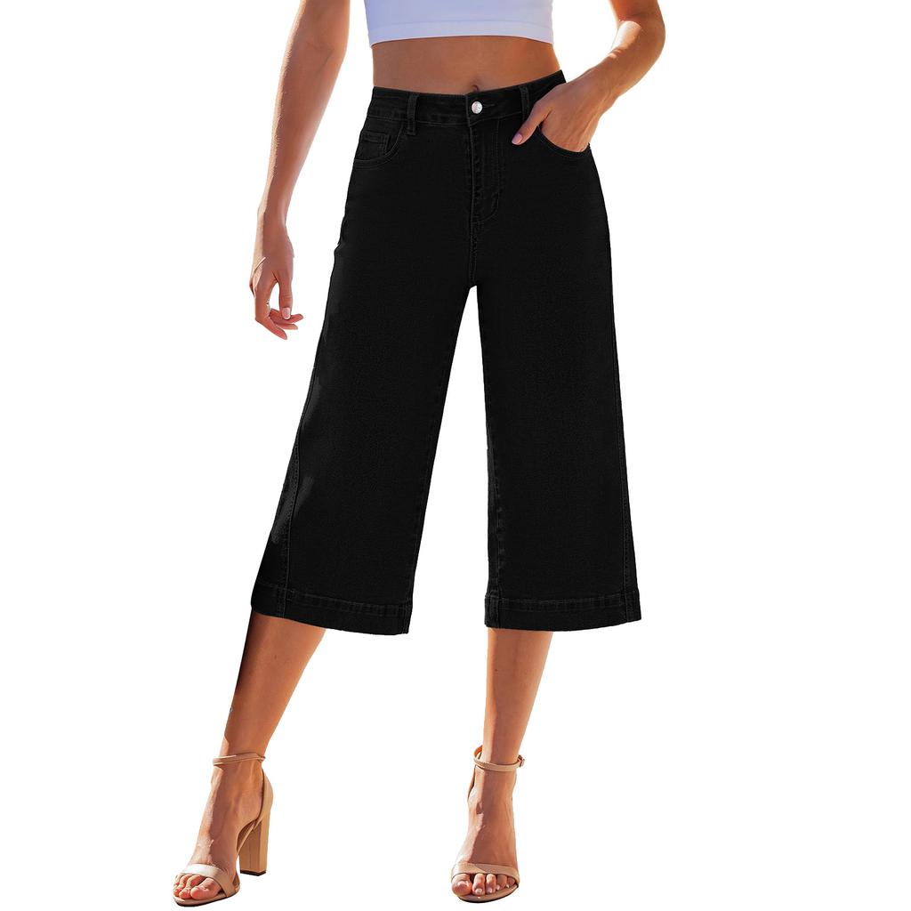 Women's Casual, Stylish, Loose-fitting, Wide-leg, Multi-pocket Denim  Pants