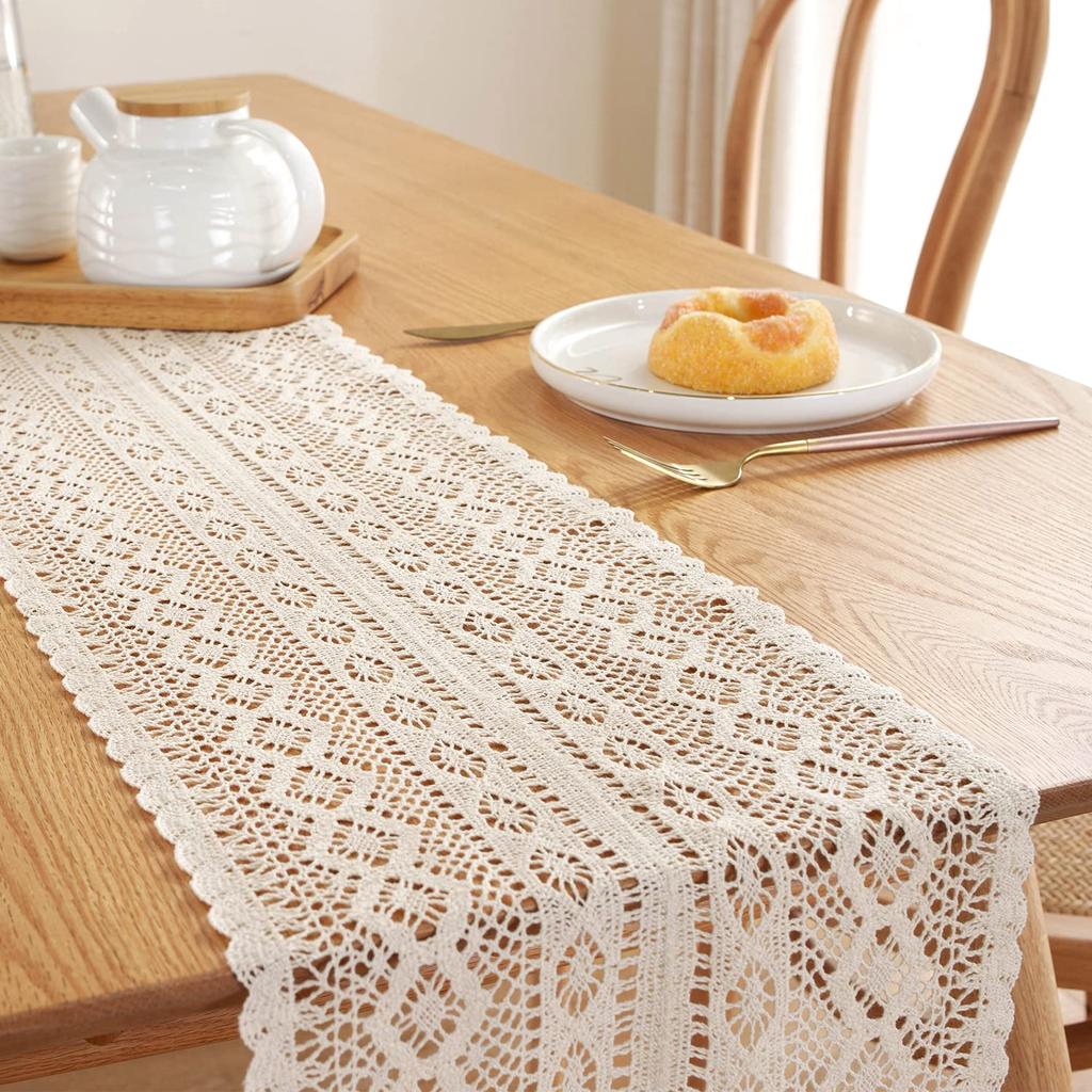 Macrame Table Runner Farmhouse Style Cotton Lace Boho Table Runner Vintage Style Table Decor Home Bridal Shower Country Wedding