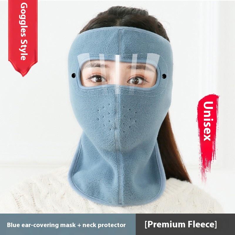 Зимняя ветрозащитная термобалаклава для велоспорта с защитой шеи и ушей синий