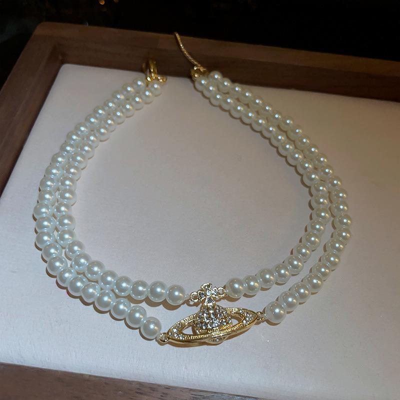 Diamant Saturn Anhänger Perlenkette - Herbst/Winter Luxus Schlüsselbein Kette: Exquisite, vielseitige Accessoires.