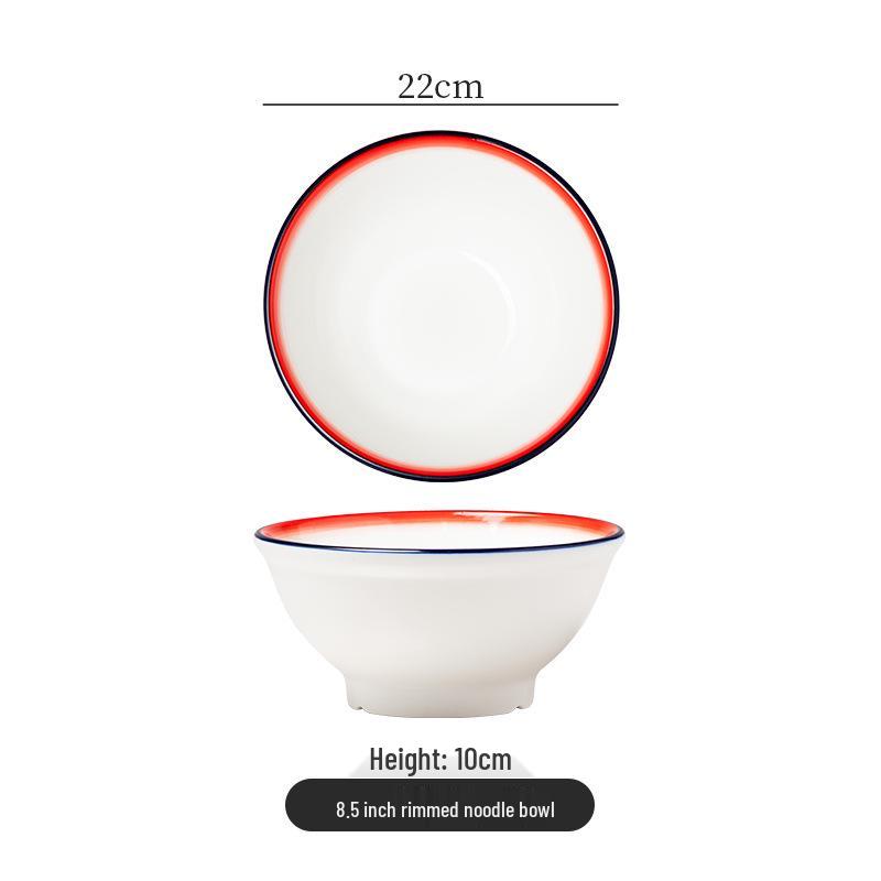Retro Ceramic Bowl: Versatile Noodle, Soup & Stir-fry Dishware with Protective Rim
