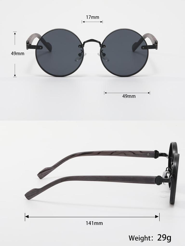 Individuality Anti-glare Sunglasses American Classic Metal Round Frame Sunglasses Punk Metal Wooden Leg Women's Sunglasses Men's Sunglasses