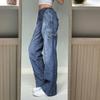 Tasche Jeans larghi impunturate Moda Streetwear Pantaloni in denim da donna Pantaloni cargo larghi Jeans coreani Pantaloni dritti Harajuku