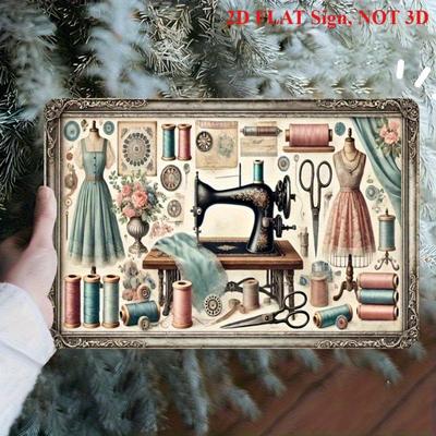 Decorative Signs & Plaques - Vintage Sewing Metal Tin Sign for Women,  & Elegant 8*12 Inches Wall Art Hanging Plaque Sign Decro