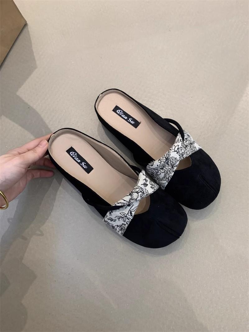 

IPPEUM Mules Shoes Round Toe 2025 Summer Ballet Flats Velvet Women Flat Shoes 245 чёрный