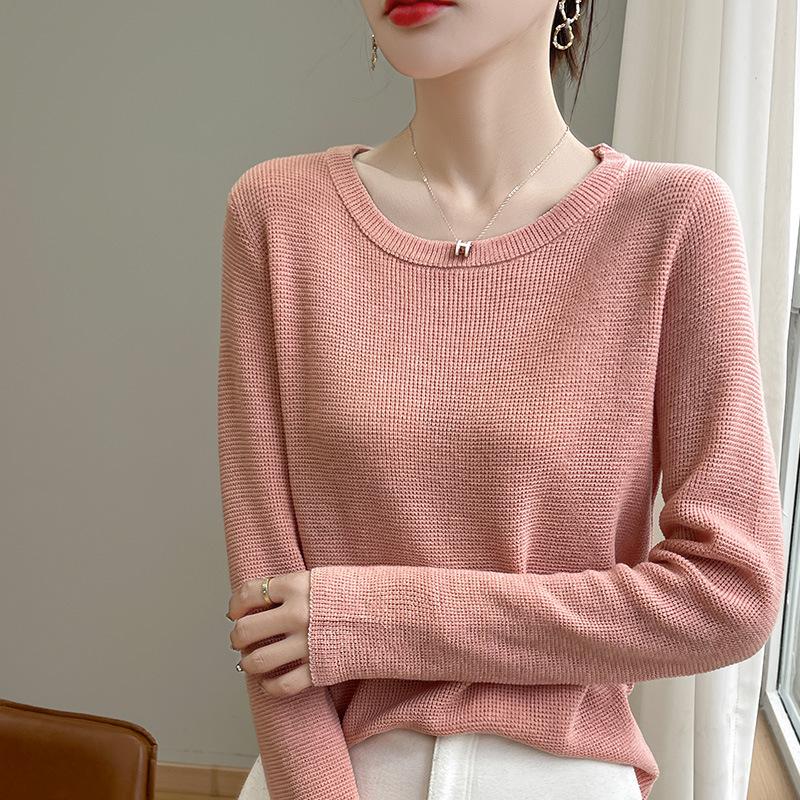 Round Neck Sweater Women's Autumn and Winter Slim Thin Long-sleeved Knitted Bottoming Shirt
