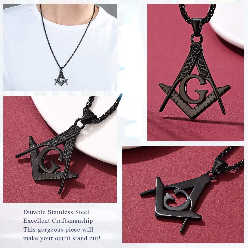 U7 Masonic Necklace Freemason Square & Compass Letter G Symbol Stainless Steel Free and Accepted Masons Pendant Jewelry Gift