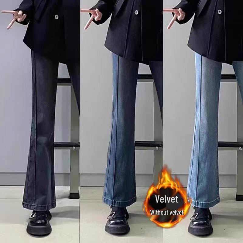 Autumn/Winter High Waist Plus Size Velvet Flare Jeans for Pear-Shaped Women