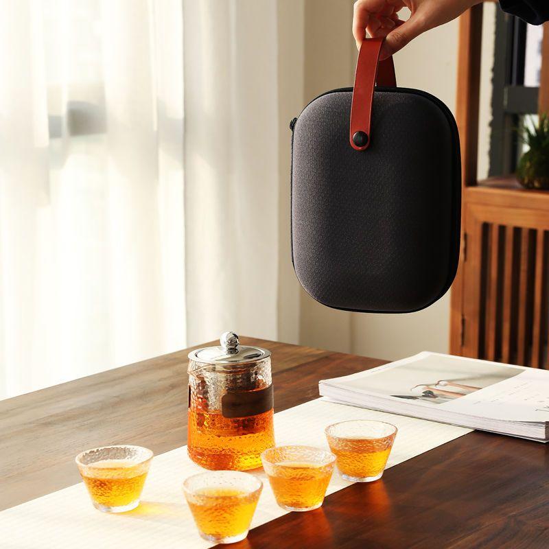 Creative Glass Travel Tea Set, Including 1 Teapot and 4 Tea Cups Chinese-style Tea Set, Drinking Utensils for Healthy Lifestyle