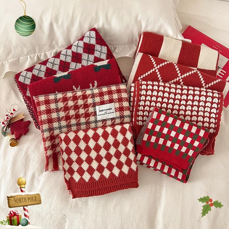 New Angola red scarf women's winter Christmas with knitted shawl to keep warm and soft waxy atmosphere scarf