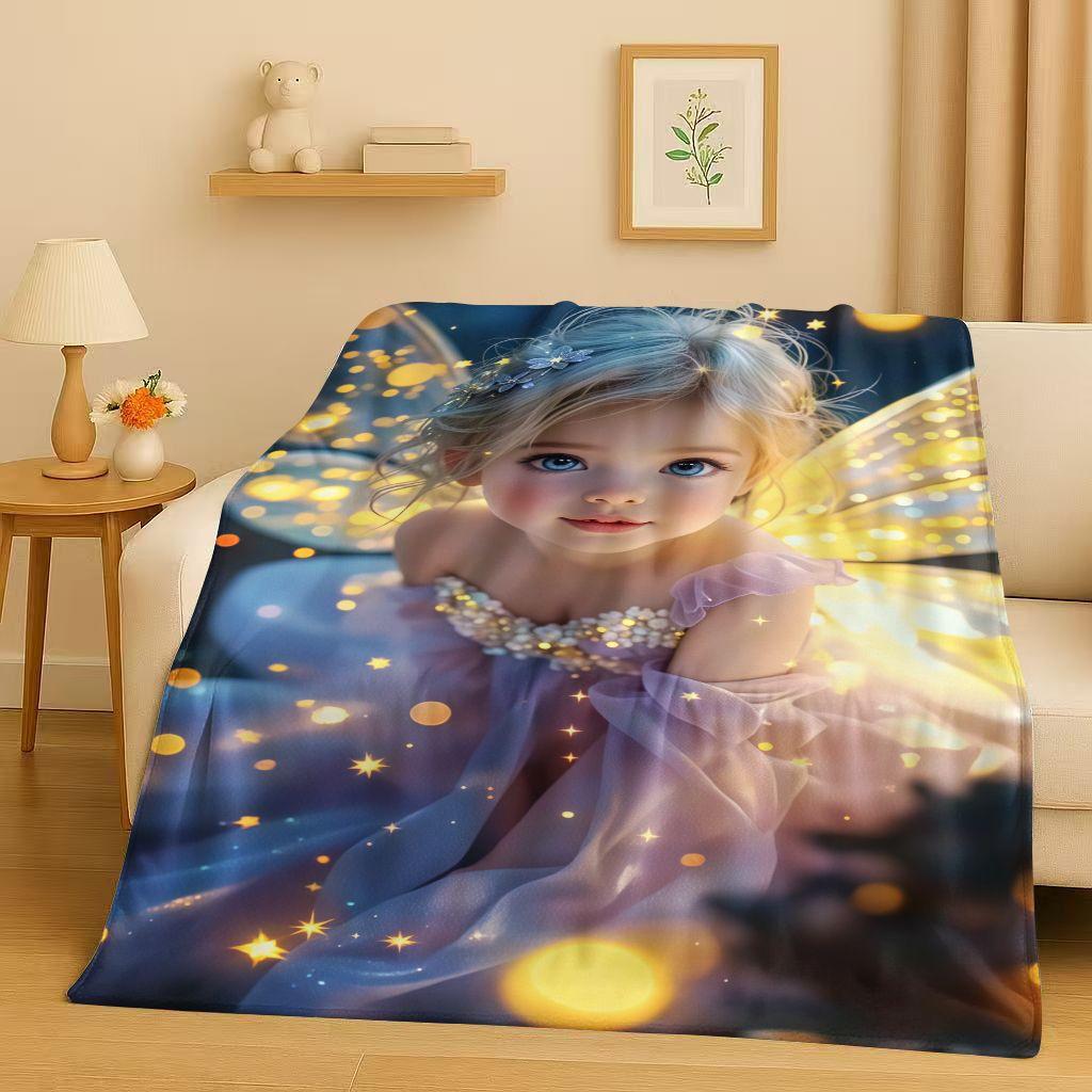 3D Luxurious Balote Angel Cupid Cartoon Flannel Blanket,Ultra Soft Warm Plush Throw for Home Bedroom Bed Sofa Cover Office Gift