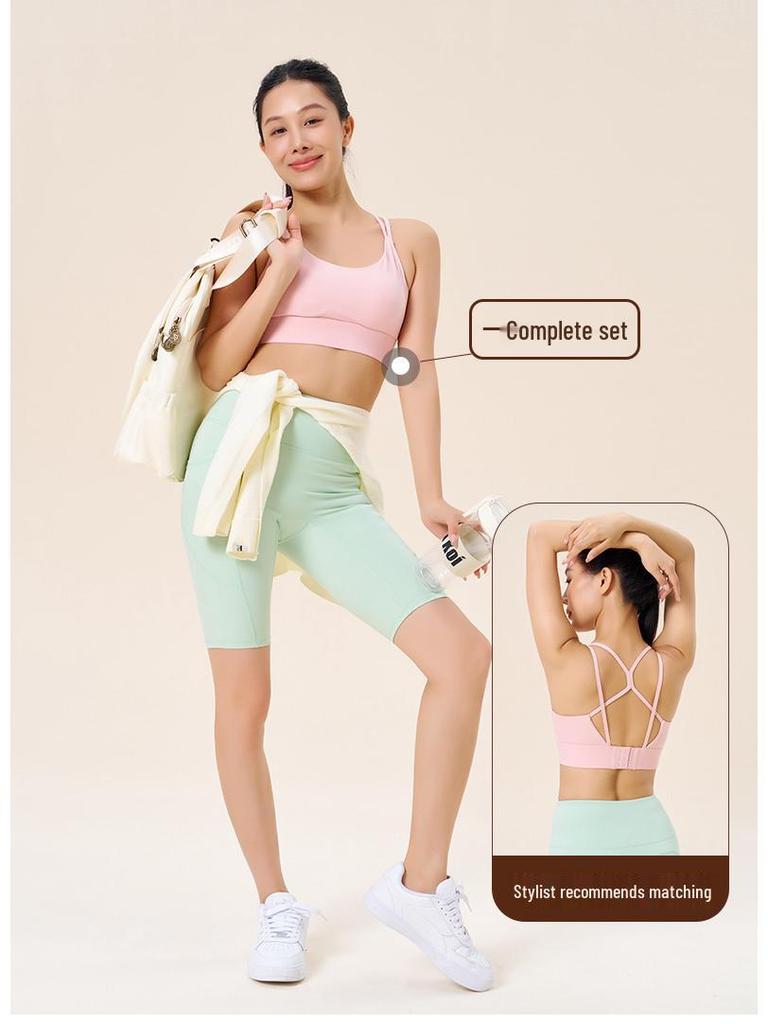 Women's Quick-Dry High-Waisted Yoga Shorts - Peach Lift, Nude Feel, with Pocket