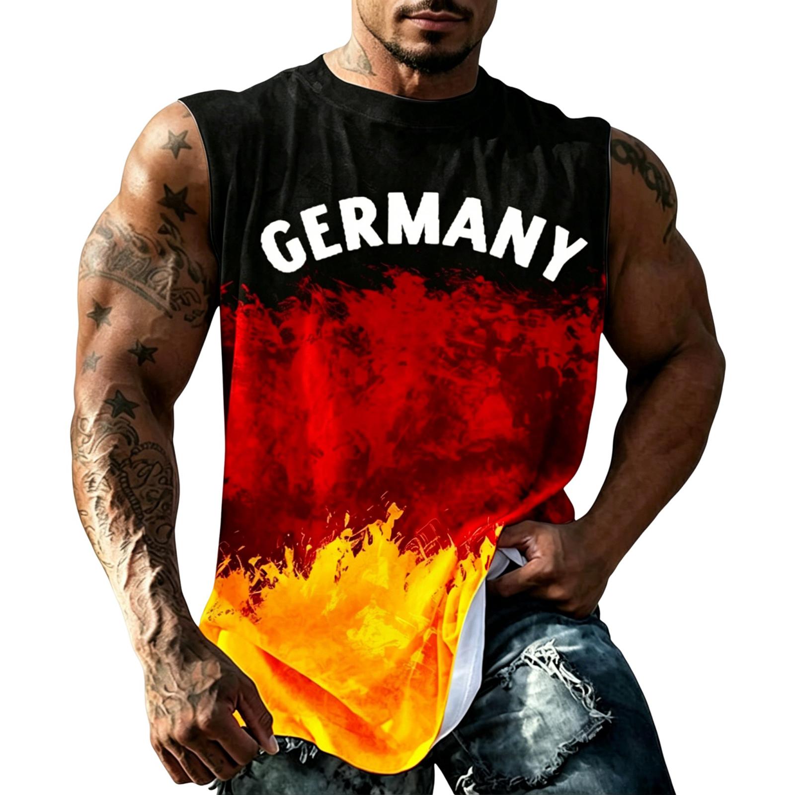 

Men s Casual Loose Fit Sleeveless Tank Top Germany Print Sports Vest Lightweight Breathable Fabric Summer Wear M білий
