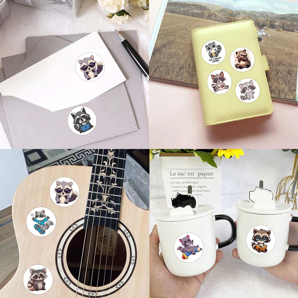 500 Stickers/roll Cartoon Raccoon Ins Cute Hand Tent Tape Decorative Suitcase Notebook Roll Tape