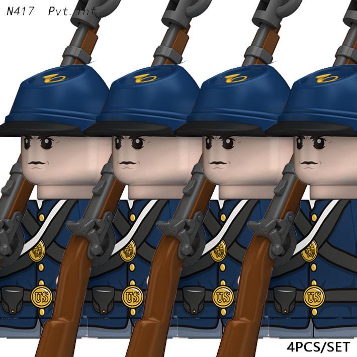 MOC Amerikos pilietinio karo kareivių figūrėlės Statybiniai kaladėlės Vienišos žvaigždės sargybiniai Ginklai Pistoletas kepuraitė Armijos pėstininkai Kaladėlės Žaislai Vaikų dovana