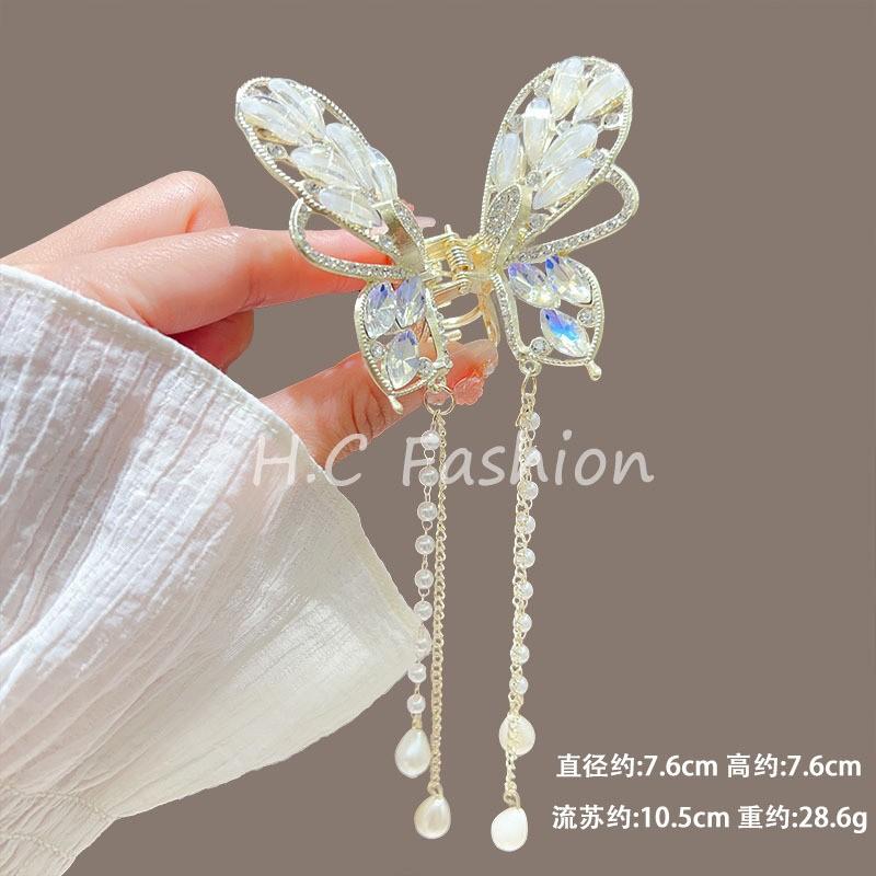 Fashion Lily of the Valley Flower Claw Clip Premium Pearl Butterfly Tassel Hair Clip Girls Elegant Hair Accessories