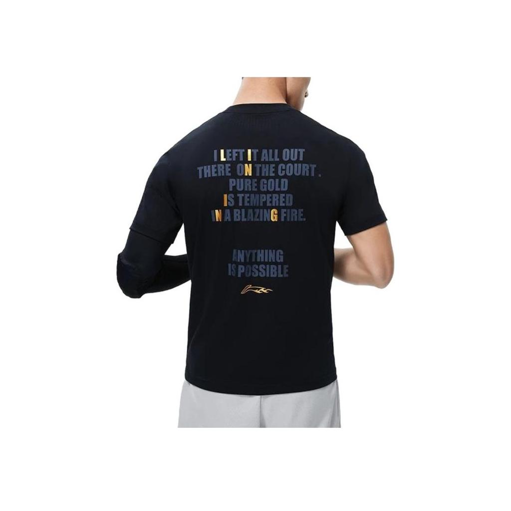 Li-Ning Geometric Print Loose Breathable Crew Neck Short Sleeve T-Shirt Men Tops Black ATST091-7