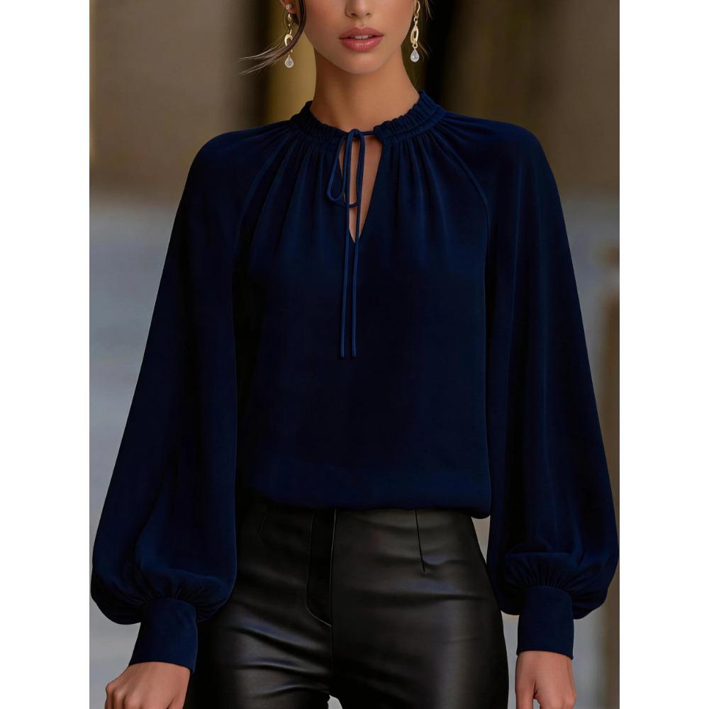 New Arrival: French-style Lantern-sleeve Tie-front Blouse – A Stylish Top for Women’s Everyday Wear