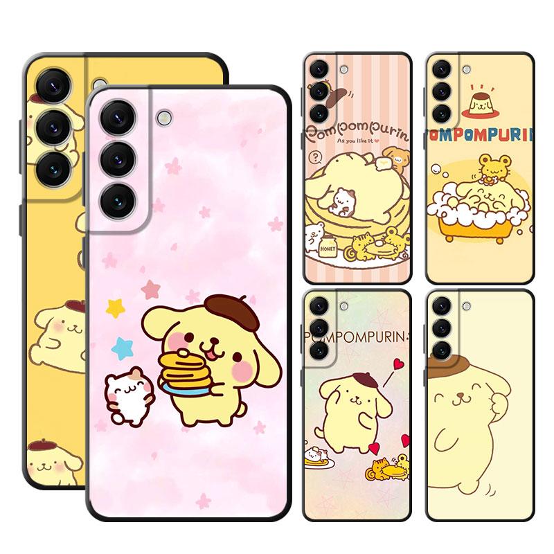 

Черный мягкий чехол для Samsung Galaxy S21 S10 S9 S22 Ultra 5G S21 Plus S10e S8 S7 S20 FE, чехол Sanrio Pom Pom Purin, милый бампер