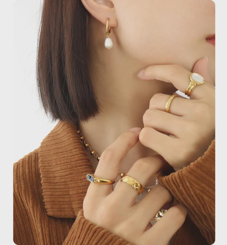 French Retro Freshwater Pearl Hoops, Titanium Steel 18K Gold-Plated Earrings - Cold Style