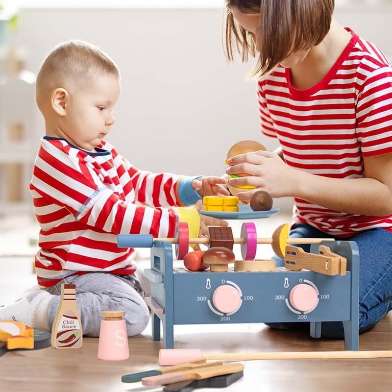 Simulation Barbecue Wooden Rack Cooking Family Interactive Children Set Toy
